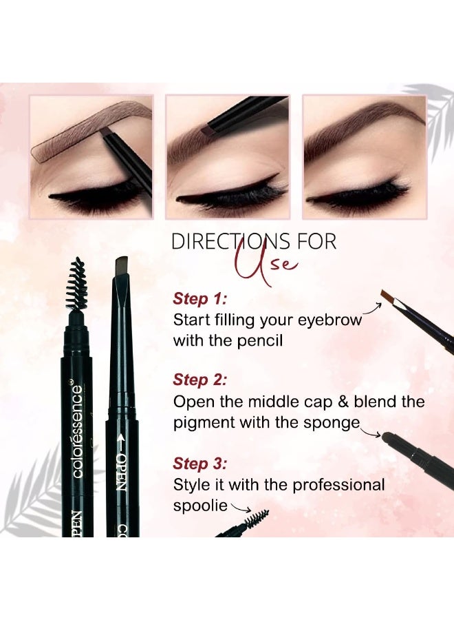 COLORESSENCE 3-in-1 Multifunction Eyebrow Pencil, Black, 0.25gm | Brow Filling Styler with Spoolie Shaping Brush | Long Lasting | Matte Finish | Waterproof - Image 4